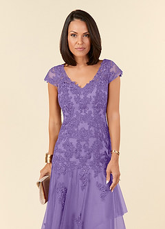 Azazie Romy Abiti per la Madre della Sposa Abito Sirena in Tulle con Scollo a V e Paillettes Tahiti image5