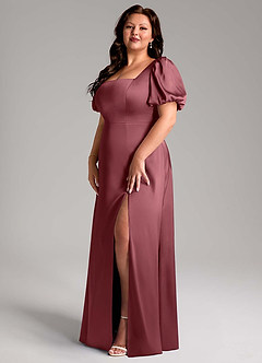 Azazie Fyona Bridesmaid Dresses Desert Rose A-Line Pleated Stretch Satin Dress image10