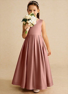 Azazie Cailee Flower Girl Dresses Cedar Rose Ball-Gown Pleated Matte Satin Dress image3