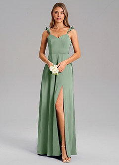 Azazie Everett Bridesmaid Dresses Matcha A-Line Stretch Satin Dress image5