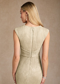 Azazie Salem Mother of the Bride Dresses Champagne Gold A-Line Pleated Metallic Mesh Dress image7