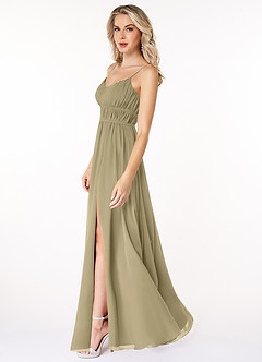 Azazie Yanelie Bridesmaid Dresses Moss Green A-Line Scoop Pleated Chiffon Dress image3