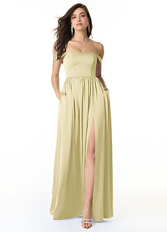 Azazie Morana Vestidos de damas de honor Vestido de Sorbete De Limón de Satén Elástico de Corte en A Convertible con Vestidos sin tirantes image1