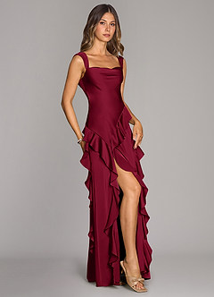 Azazie Sloane Bridesmaid Dresses Burgundy A-Line Sweetheart Neckline Stretch Satin Dress image3