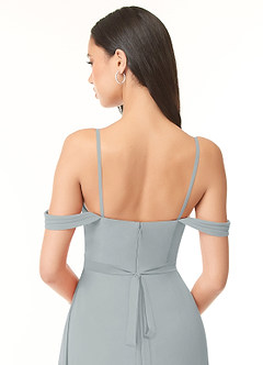 Azazie Aaron Bridesmaid Dresses Dolphin Grey A-Line Off the Shoulder Chiffon Convertible Dress image13