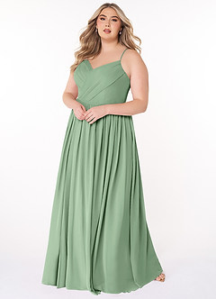 Azazie Cora Vestidos de damas de honor Vestido de Matcha de Gasa de Corte en A con Plisado image8