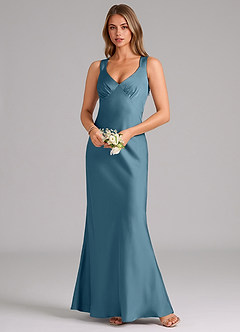 Azazie Kamila Brautjungfernkleider A-Linie Plissee Stretch-Satin Kleid Bermudablau image4