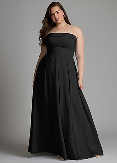 Azazie Lucienne At-home Try On Dresses Black A-Line Strapless Chiffon Convertible Dress image8