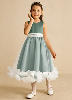 Azazie Stardust Flower Girl Dresses Eucalyptus A-Line Sleeveless Organza Dress image5