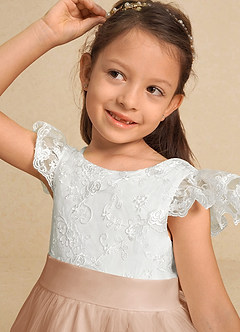 Azazie Vetty Flower Girl Dresses Ivory English Rose A-Line Lace Tulle Dress image8