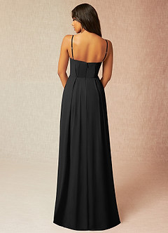 Azazie Kyedae Bridesmaid Dresses Black A-Line V-Neck Pleated Chiffon Dress image2