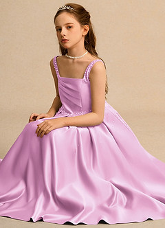 Azazie Mochi Girl Flower Girl Dresses Candy Pink Ball-Gown Pleated Matte Satin Dress image3