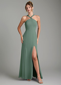 Azazie Rue Bridesmaid Dresses Eucalyptus A-Line Halter Chiffon Dress image4