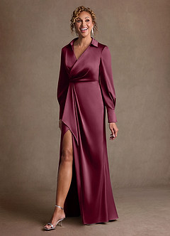 Azazie Jacinta 신부의 어머니 드레스 쉬스 주름진 스트레치 새틴 플로어 길이 드레스 image2