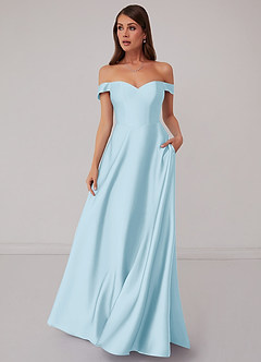 Barbie ♥ Azazie Bridesmaid Dresses Sky Blue A-Line Off the Shoulder Stretch Satin Convertible Dress image2