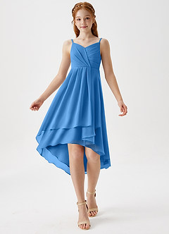 Azazie Mariam Junior Abito A-Line in Chiffon Plissettato Blue Jay image3