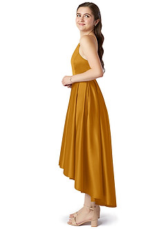 Azazie Jemima Junior A-Linie mit Taschen Stretch-Satin Kleid Butterscotch image3