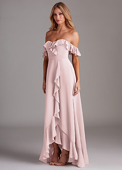 Azazie Lyra Bridesmaid Dresses Blushing Pink A-Line Chiffon Convertible Dress image5