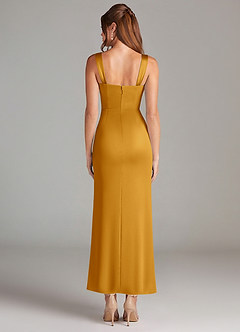 Azazie Denice Jurken voor bruidsmeisjes Jurk van Stretch Satijn met Kolom Geplooid Boterbabbelaar image2