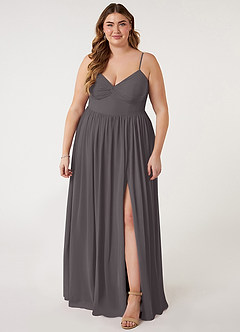 Azazie Zeya Bridesmaid Dresses Steel Grey A-Line V-Neck Pleated Chiffon Dress image6