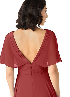 Azazie Pamela Bridesmaid Dresses Rust A-Line V-Neck Pleated Chiffon Dress image5