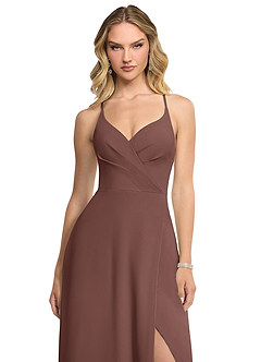 Azazie Davis Bridesmaid Dresses Espresso A-Line V-Neck Chiffon Dress image4