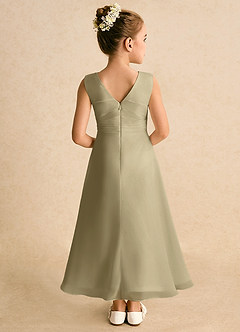 Azazie Edelweiss vestidos de niña de las flores Vestido de Musgo Verde de Gasa de Corte En A con Plisado image6