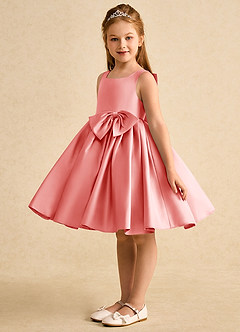 Azazie Jessie Blumenmädchenkleider A-Linie Schleifen Matte Satin Kleid Koralle image4