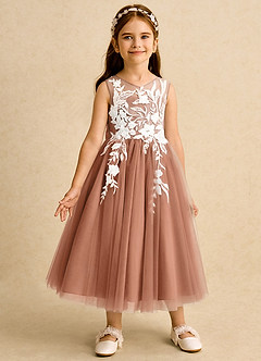 Azazie Sundae Blumenmädchenkleider Ballkleid Spitze Kleid Bronzer image5
