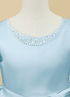 Azazie Jewel Flower Girl Dresses Sky Blue Ball-Gown Pleated Matte Satin Dress image8