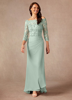 Azazie Rhonda Mother of the Bride Dresses Agave Mermaid Off the Shoulder Mesh Dress image3