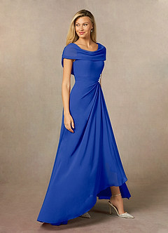 Azazie Mary vestidos de madre de la novia Vestido de Azul Real de Gasa de Corte En A con Corte Lateral image4