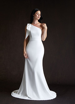 Azazie Notori Wedding Dresses Diamond White Mermaid One Shoulder Stretch Crepe Dress image1