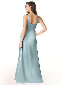 Azazie Joyce Bridesmaid Dresses Mist A-Line Side Slit Metallic Satin Dress image2