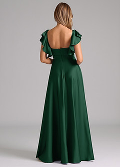 Azazie Leilani Bridesmaid Dresses Dark Green A-Line Ruched Stretch Satin Dress image2