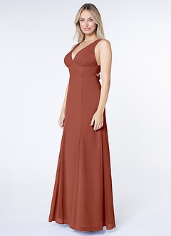 Azazie Christiana Bridesmaid Dresses Auburn A-Line V-Neck Pleated Chiffon Dress image4