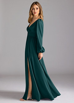 Azazie Norah Bridesmaid Dresses Pine A-Line Stretch Satin Dress image4