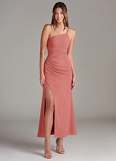 Azazie Eren 신부 들러리 드레스 인어 한쪽 어깨 쉬폰 발목 길이 드레스 image3