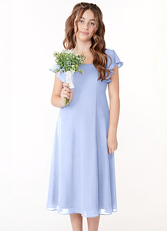 Azazie Bondi Junior Linia A Marszczony Szyfon Długość herbaty Młodsza druhna Sukienka image4