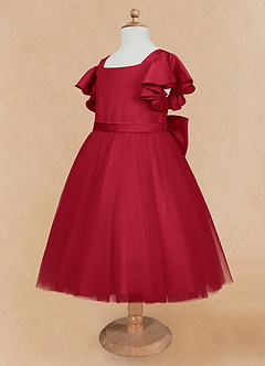 Azazie Kaeya Flower Girl Dresses Scarlet A-Line Bow Tulle Dress image7