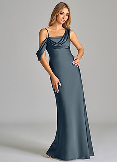 Azazie Celina Bridesmaid Dresses Twilight Sheath Off the Shoulder Stretch Satin Dress image1