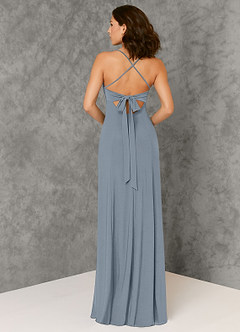 Azazie Aubrianna Bridesmaid Dresses Dusty Blue A-Line Pleated Luxe Knit Dress image3