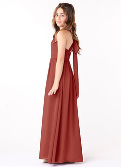 Azazie Jaylah Junior Vestido Terracota de Chiffon de Linha A com Ruched image3