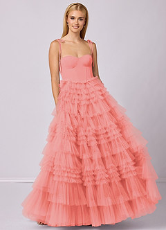 Barbie ♥ Azazie Bridesmaid Dresses Coral A-Line Sweetheart Neckline Tulle Dress image4