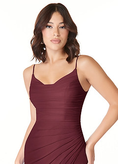 Azazie Deandra Bridesmaid Dresses Cabernet Mermaid Pleated Mesh Dress image5