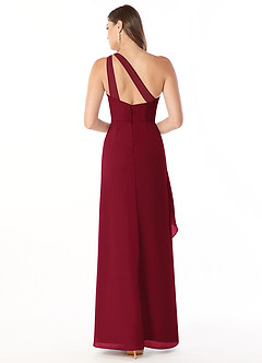 Azazie Maive Robes de demoiselle d'honneur Robe Fourreau en Mousseline de soie Plissé à volants Bourgogne image2