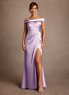 Azazie Bedford Mother of the Bride Dresses Frosted Lilac Sheath Pleated Stretch Satin Dress image1