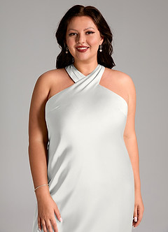 Azazie Doretta Bridesmaid Dresses White Mermaid Pleated Stretch Satin Dress image12