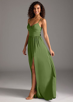 Azazie Zeya Brautjungfernkleider A-Linie Plissee Stretch-Satin Kleid Wacholder image7
