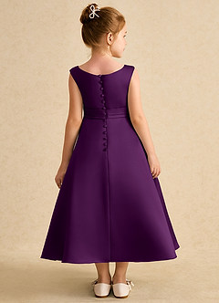 Azazie Eve Flower Girl Dresses Grape A-Line Pleated Matte Satin Dress image2